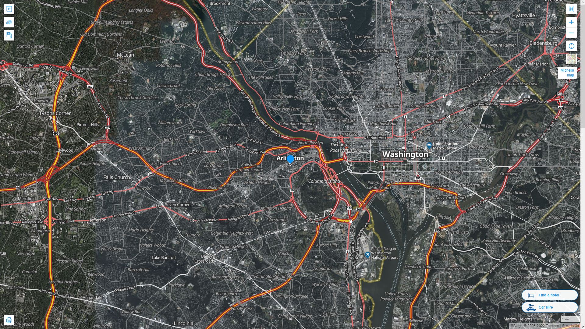 Arlington Virginia Highway and Road Map with Satellite View